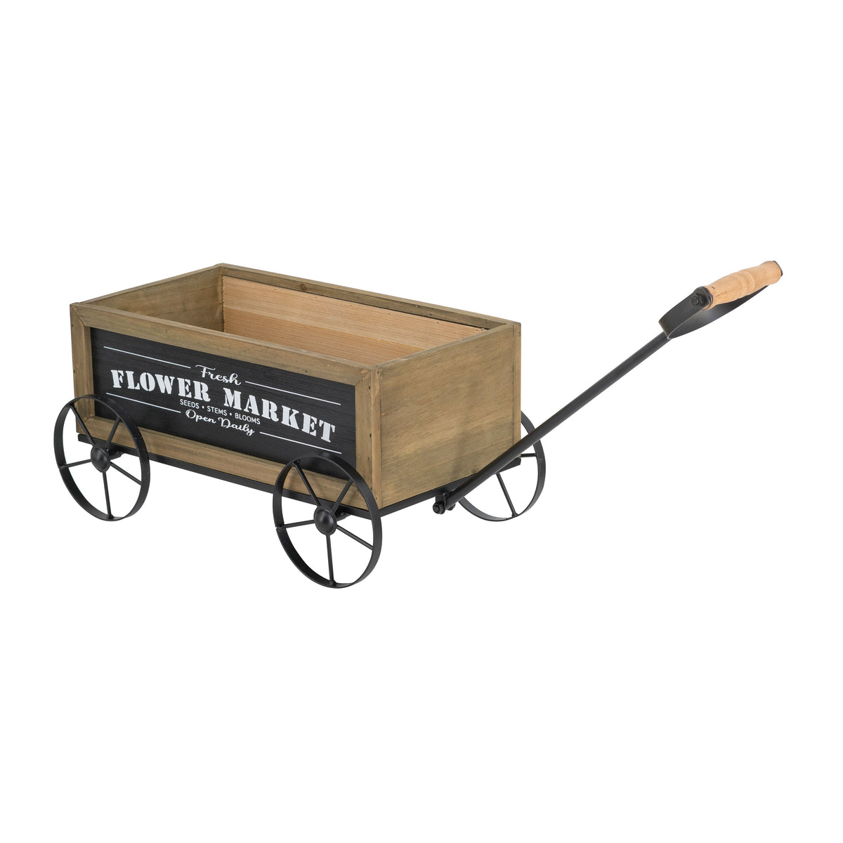 16.5x9.5x8" Rustic Wooden Wagon Planter with Flower Market Sign, view 6
