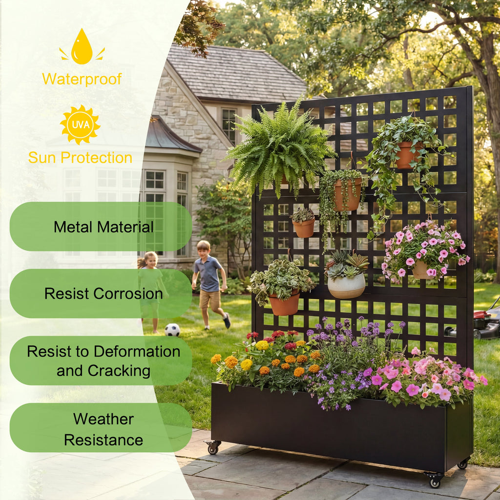 Metal Raised Garden Bed with Wheels and Trellis, view 4
