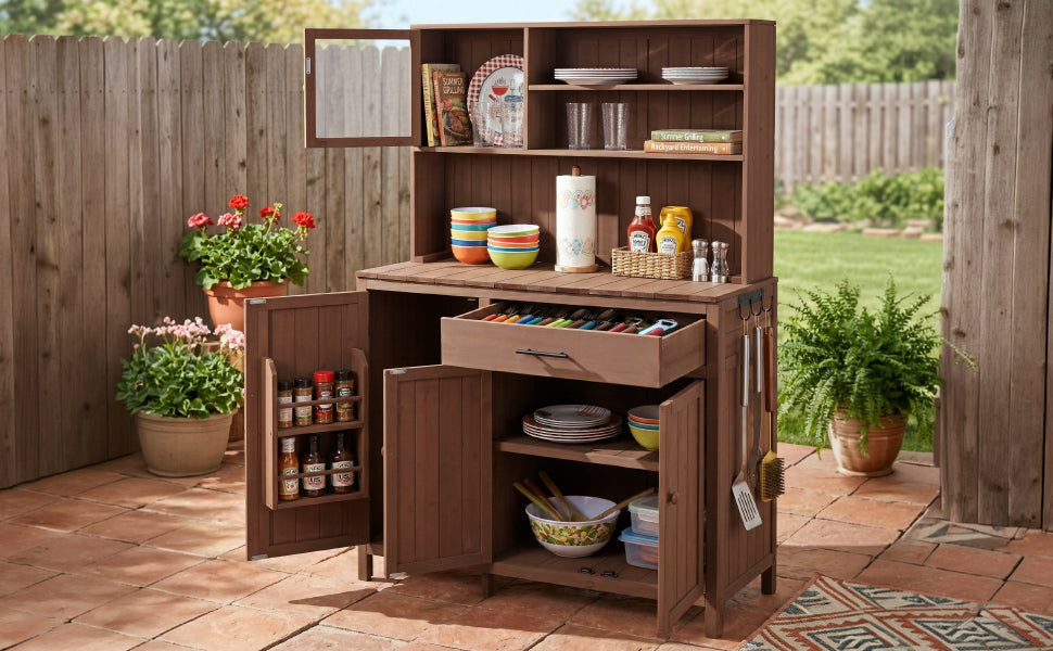 TOPAMX Potting Bench with Hutch, Solid Fir Wood Garden Workstation, view 6