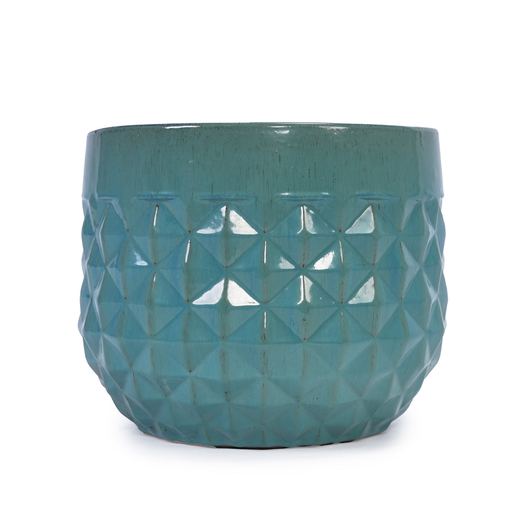 Handmade Ceramic Planter Pots Set of 3, Vintage Turquoise, view 8