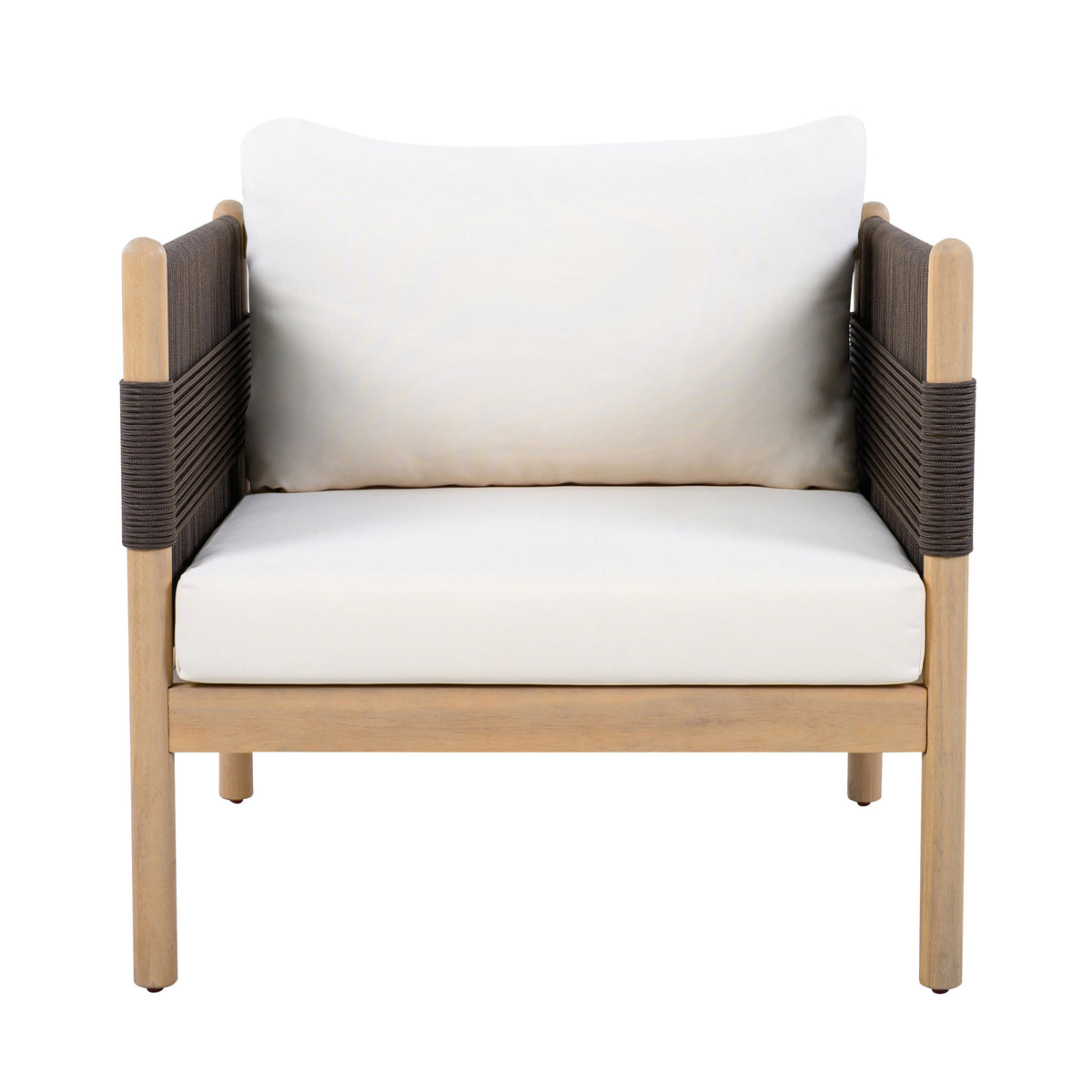 Outdoor Acacia Club Chairs (Set of 2) with Diamond-Pattern Black Rope, Light Teak Finish, view 5