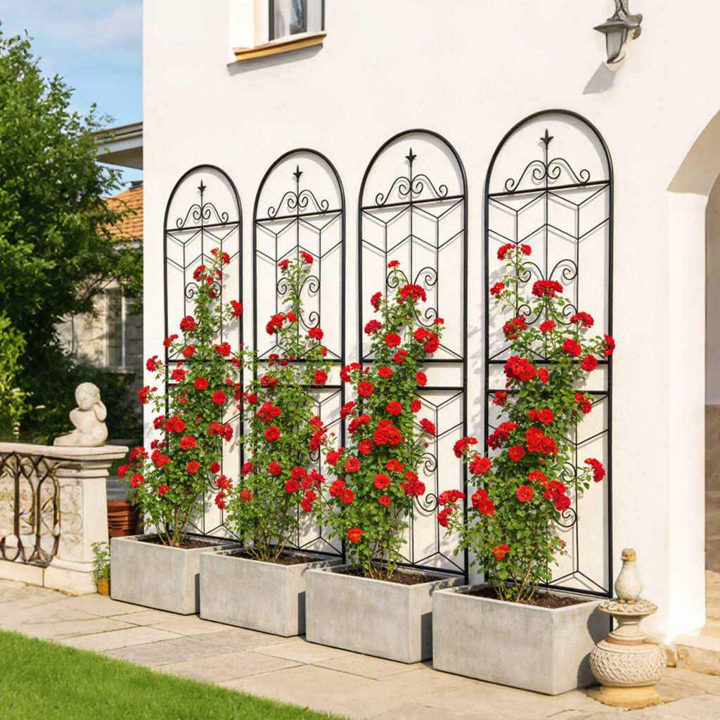 4 Pack Elegant Black Iron Garden Trellis