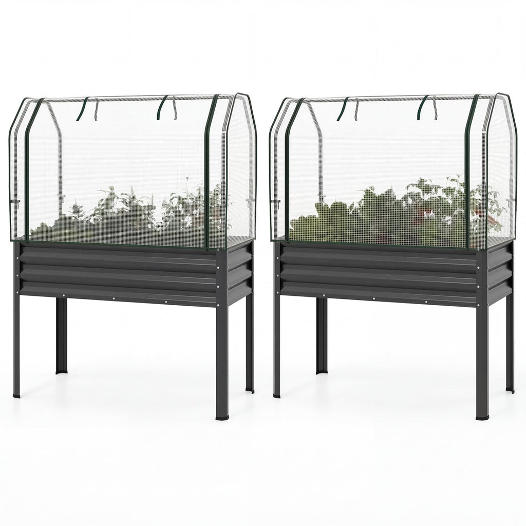 2 Pieces Galvanized Raised Garden Bed with Legs and Greenhouse Cover for Vegetable Flower, view 5