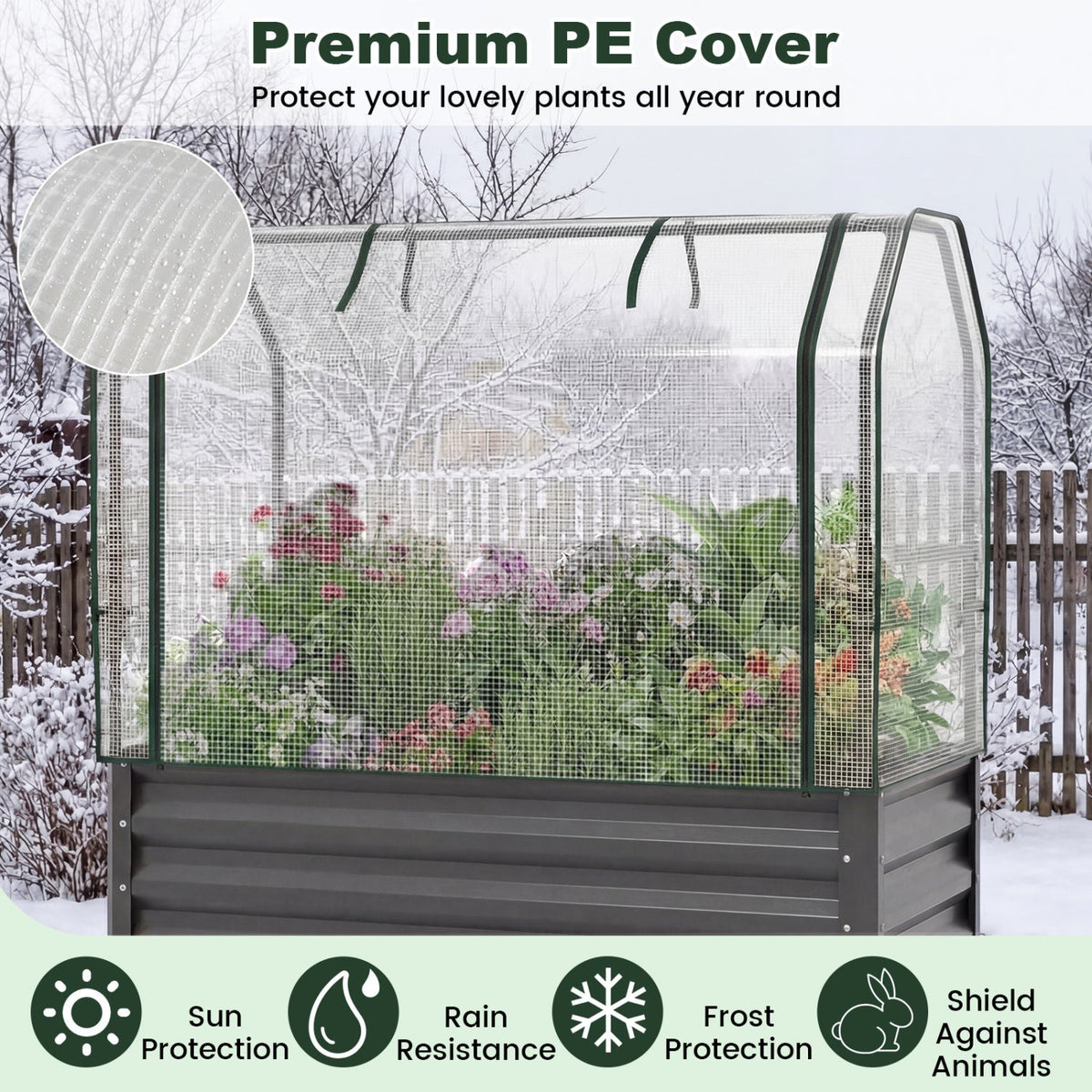 2 Pieces Galvanized Raised Garden Bed with Legs and Greenhouse Cover for Vegetable Flower, view 9
