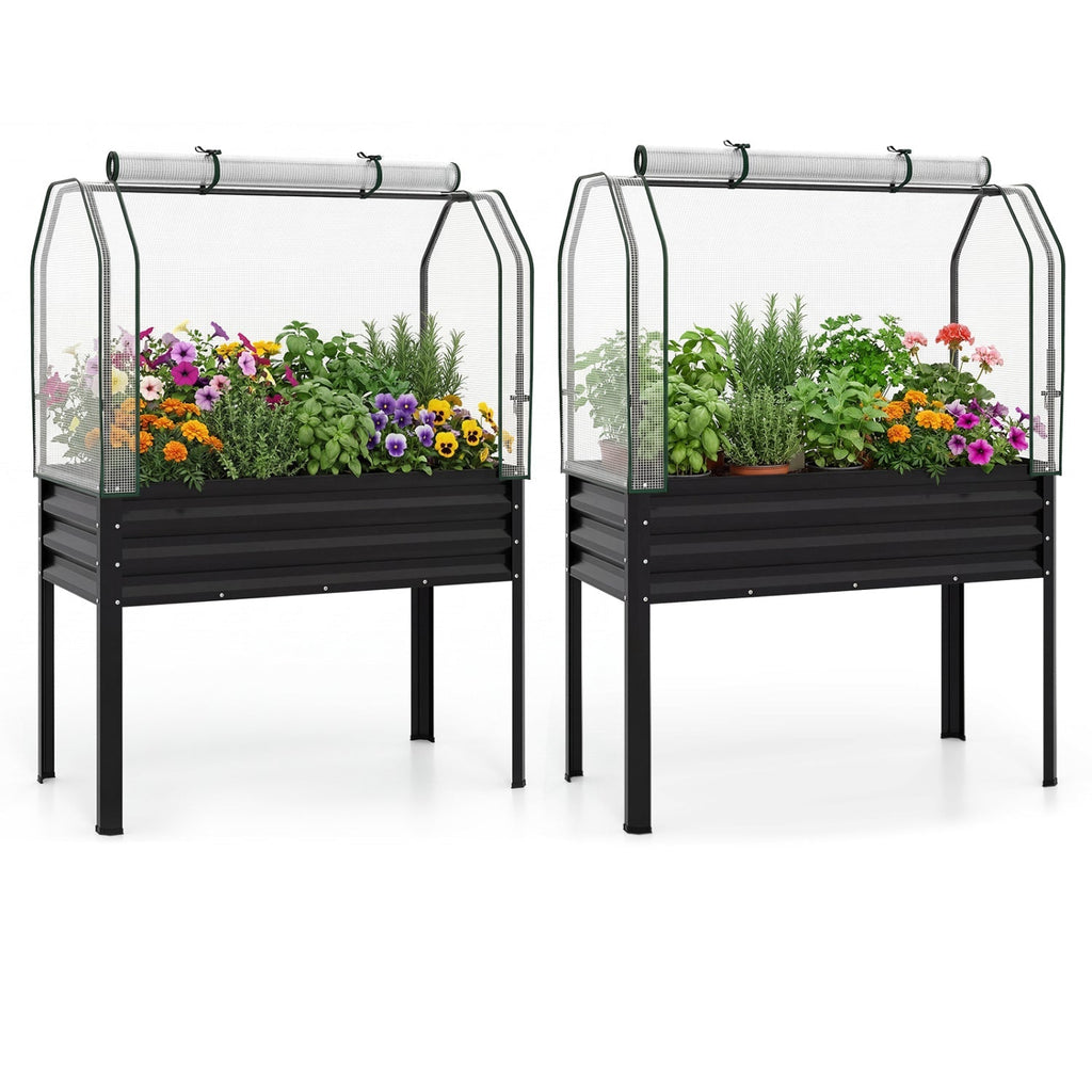 2 Pieces Galvanized Raised Garden Bed with Legs and Greenhouse Cover for Vegetable Flower, view 2
