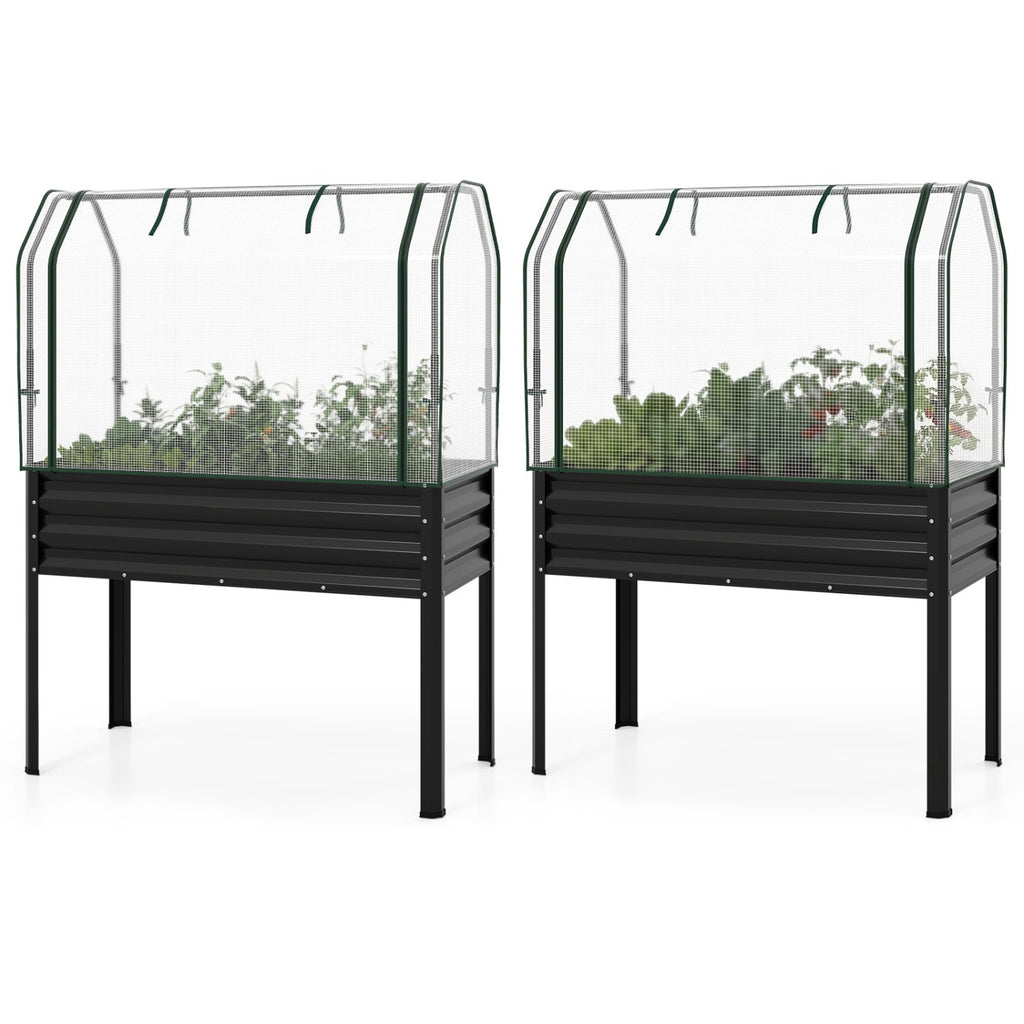 2 Pieces Galvanized Raised Garden Bed with Legs and Greenhouse Cover for Vegetable Flower, view 12