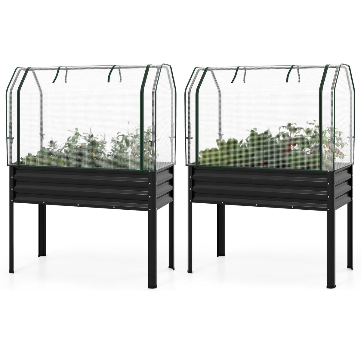 2 Pieces Galvanized Raised Garden Bed with Legs and Greenhouse Cover for Vegetable Flower, view 12