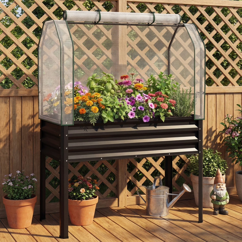 2 Pieces Galvanized Raised Garden Bed with Legs and Greenhouse Cover for Vegetable Flower, view 11