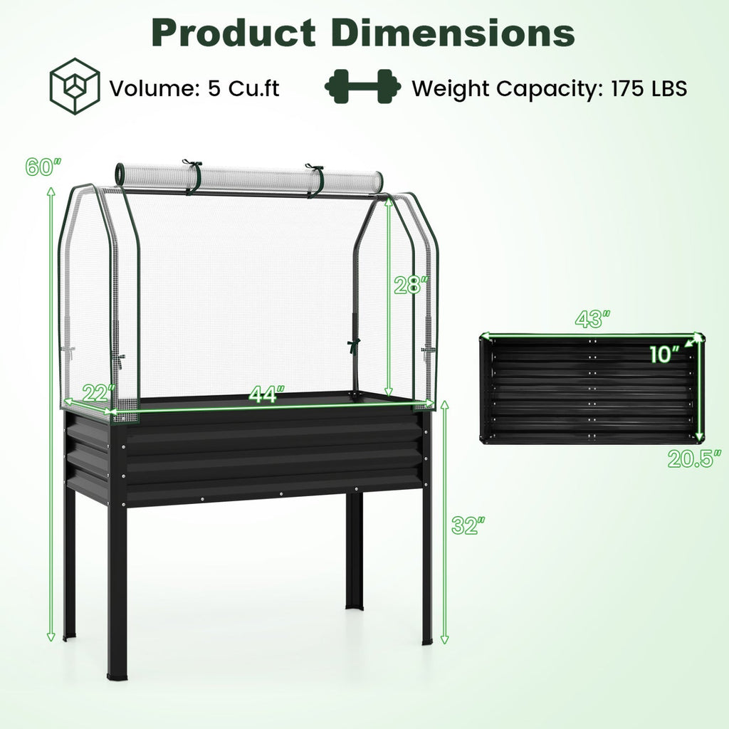 2 Pieces Galvanized Raised Garden Bed with Legs and Greenhouse Cover for Vegetable Flower, view 13