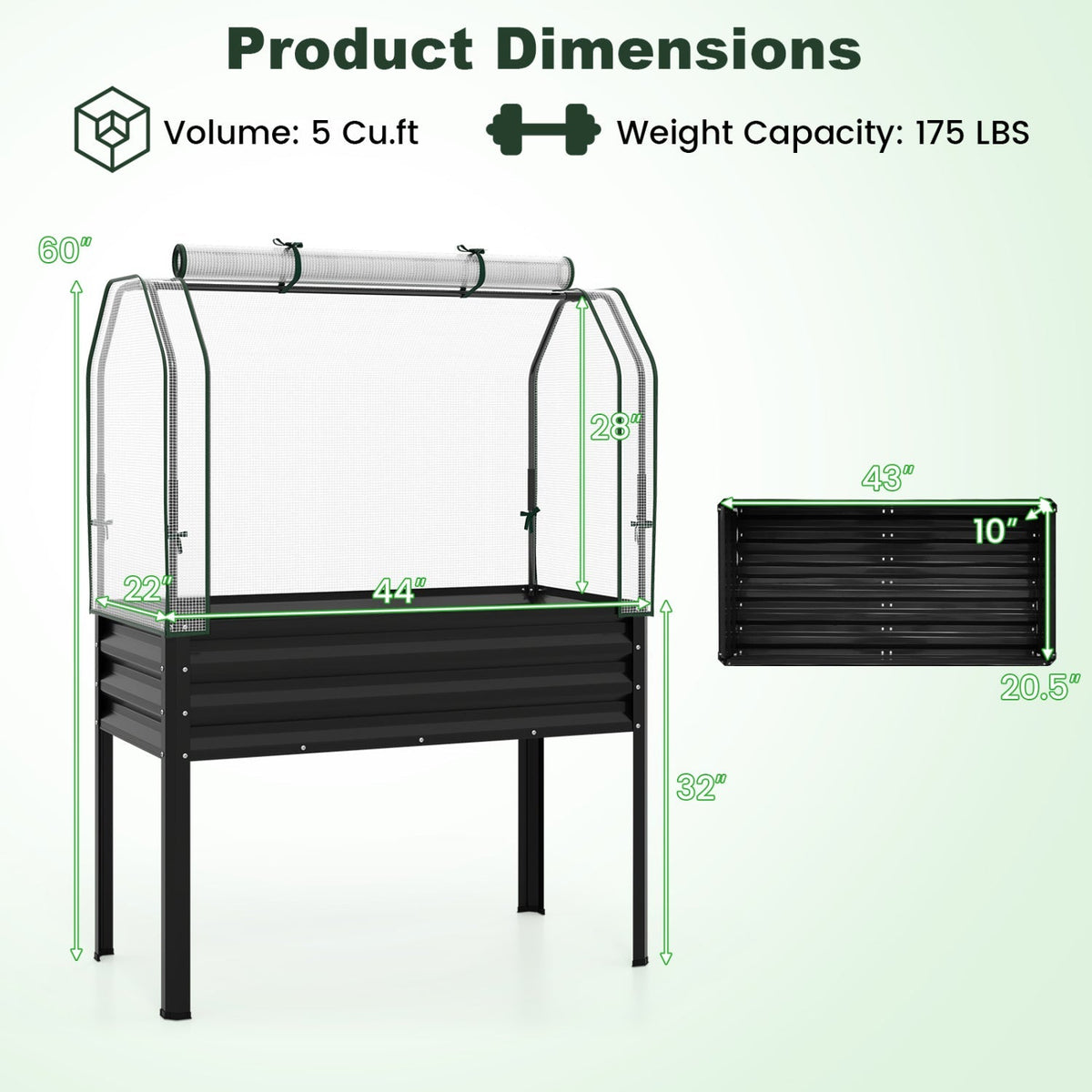 2 Pieces Galvanized Raised Garden Bed with Legs and Greenhouse Cover for Vegetable Flower, view 13