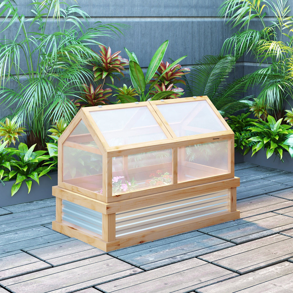 Outsunny Raised Garden Bed with Polycarbonate Cold Frame Cover, 48" x 24" - Natural, view 4