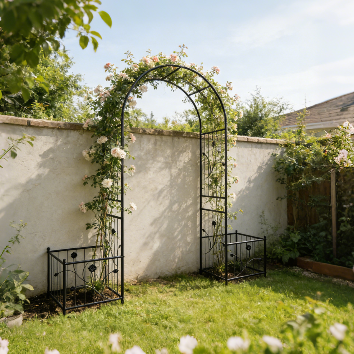 Metal Garden Arch with Two Plant Stands, view 8