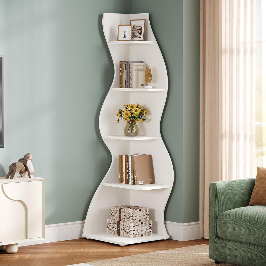 5-tier wavy corner bookshelf and plant stand, view 10