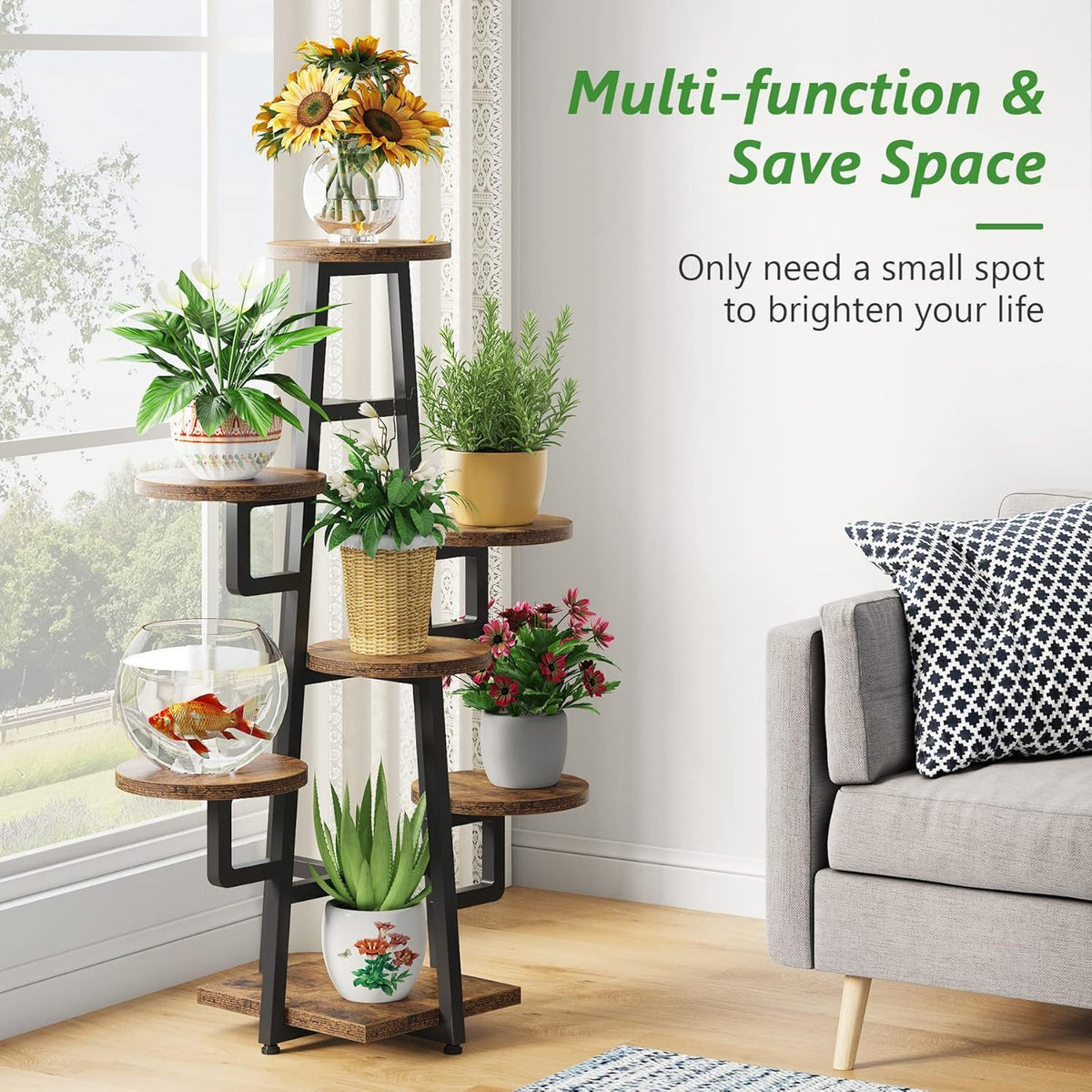 7-tier high-low corner plant shelf, view 6