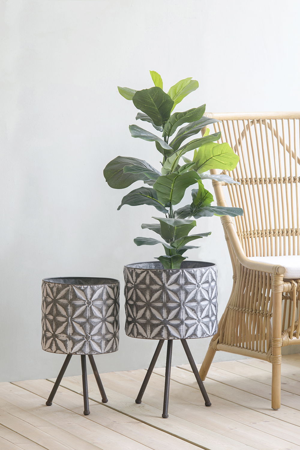 Metal Planter Stand, Round Galvanized Farmhouse Planter (Set of 2) - Gray, view 2