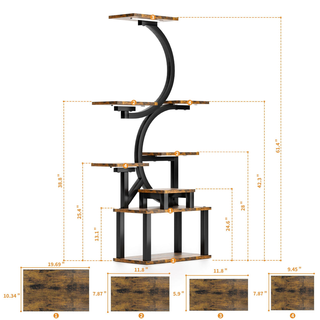 8-tier plant stand with 5 grow lights, rustic brown, view 3