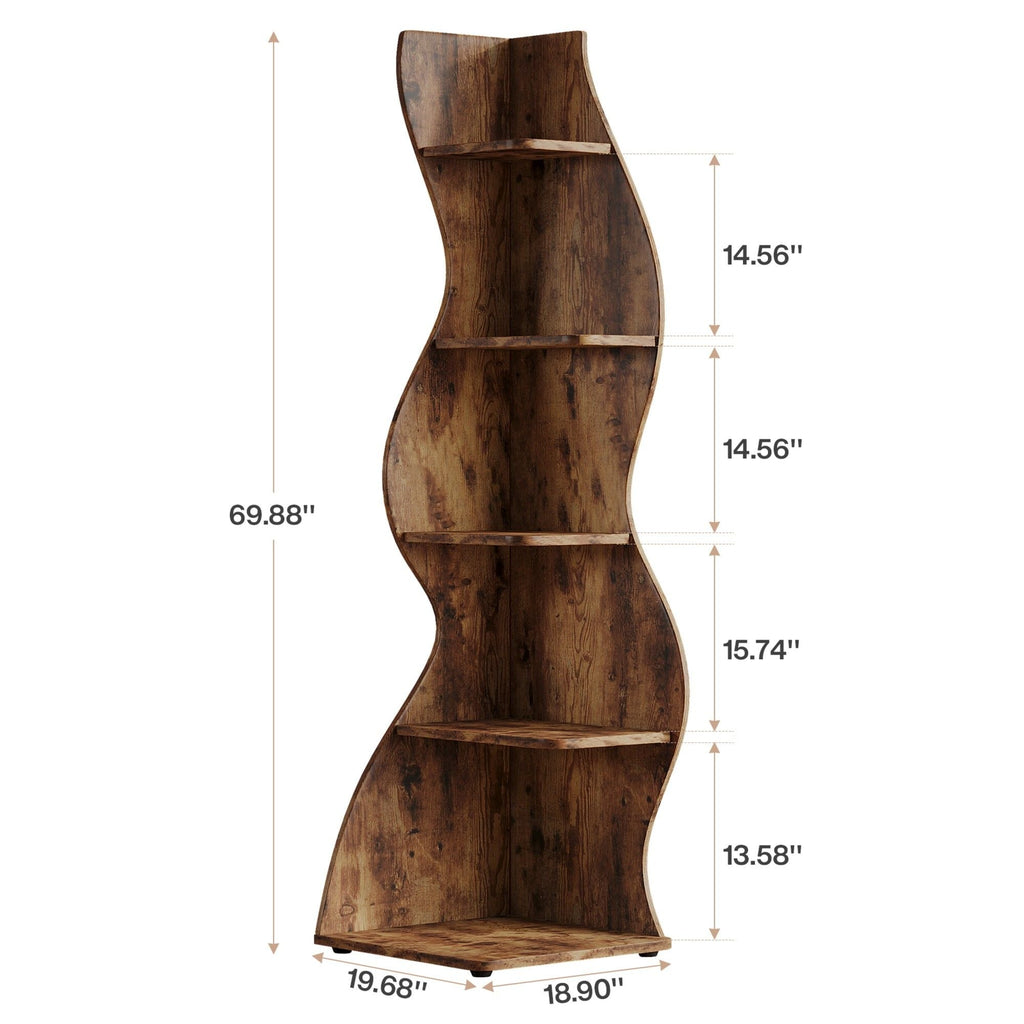 5-tier wavy corner bookshelf and plant stand, view 11