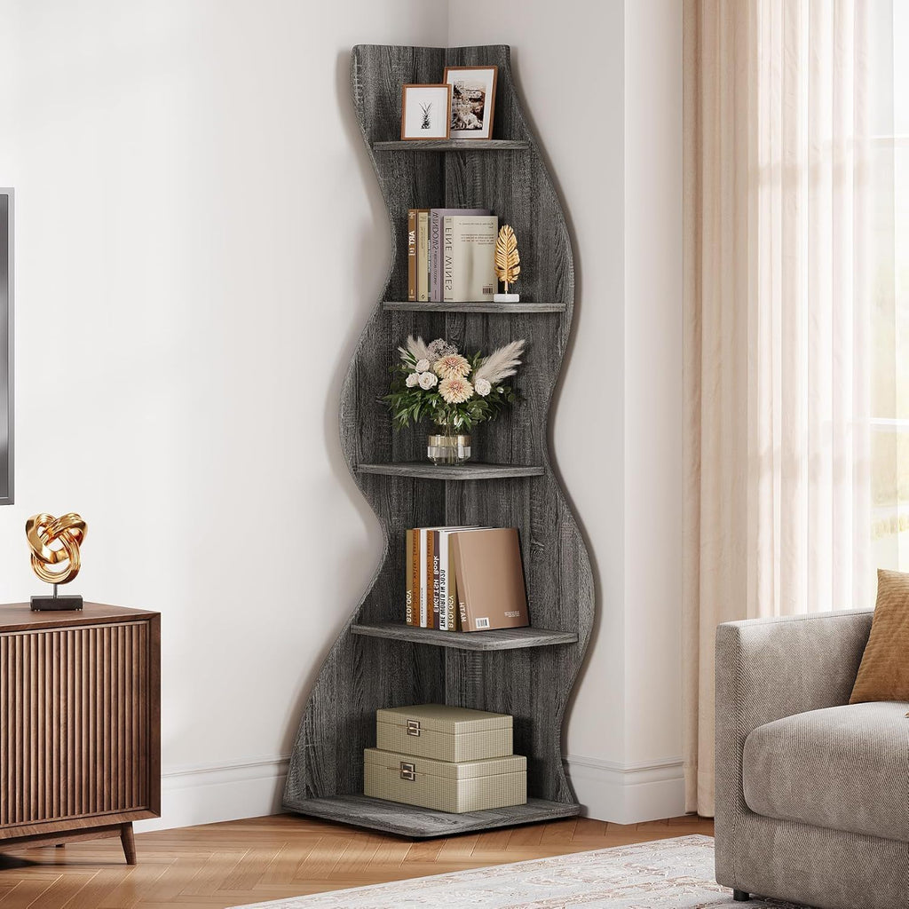 5-tier wavy corner bookshelf and plant stand, view 12