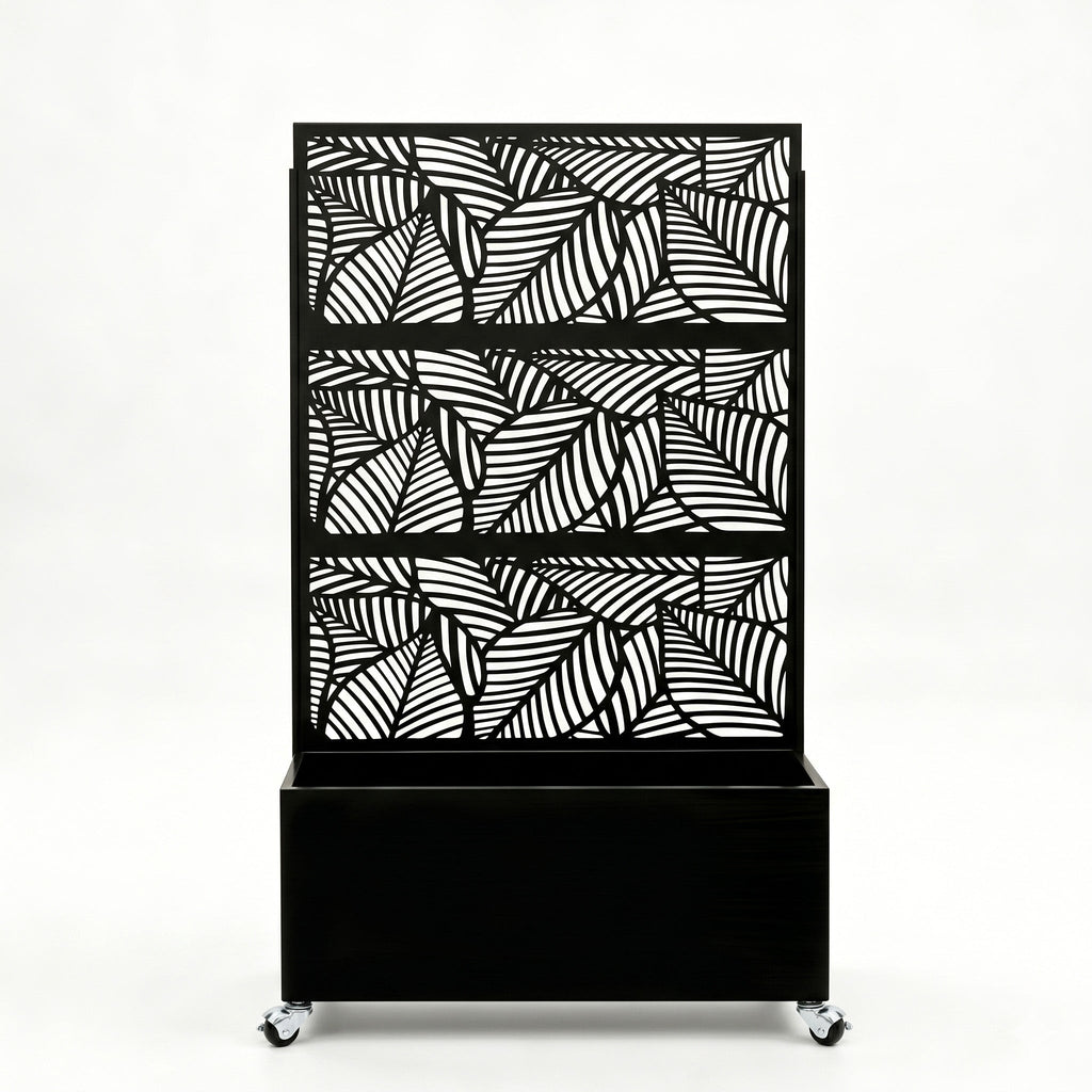 Leaf Pattern Privacy Screen with Planter Box