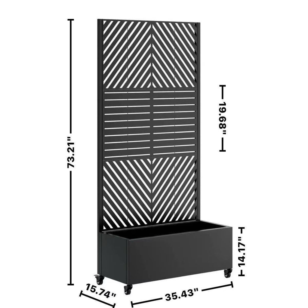 Black Metal Planter Box with Trellis – 73" Privacy Screen, view 7