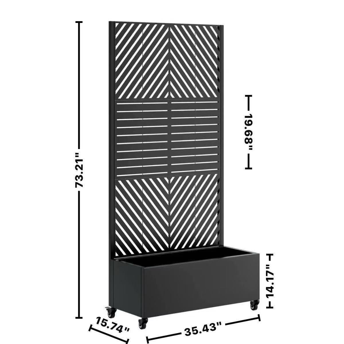 Black Metal Planter Box with Trellis – 73" Privacy Screen, view 7