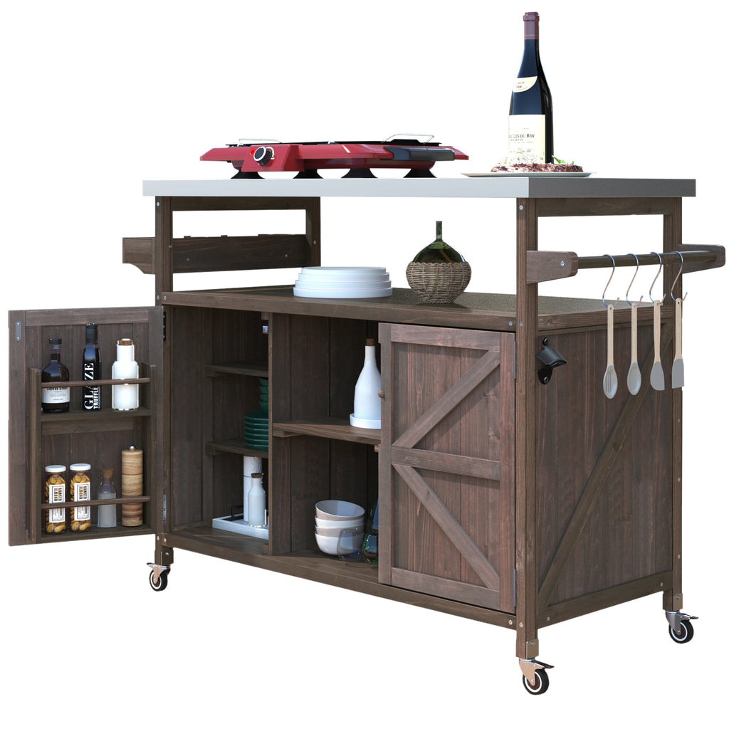 K&K Rolling Bar Cart & Storage Cabinet – FSC-Certified Fir Wood, view 11
