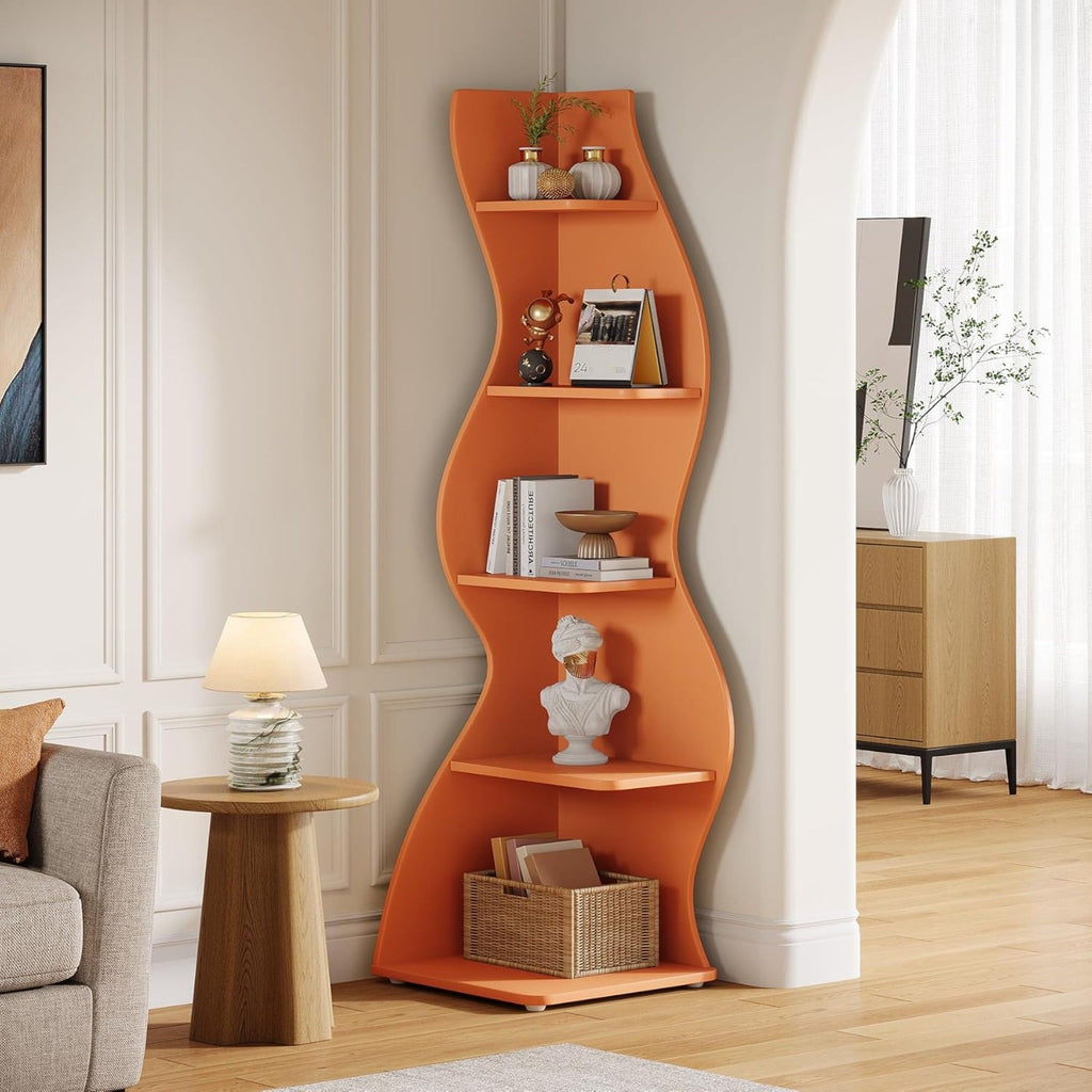 5-tier wavy corner bookshelf and plant stand, view 13