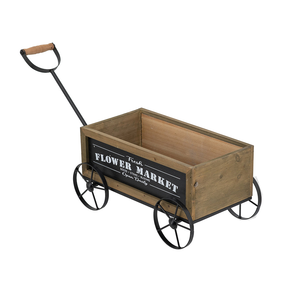 16.5x9.5x8" Rustic Wooden Wagon Planter with Flower Market Sign, view 2