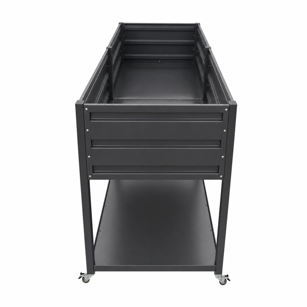 Dual Tier Elevated Metal Raised Garden Bed with Lockable Wheels & Lower Storage Shelf, view 7