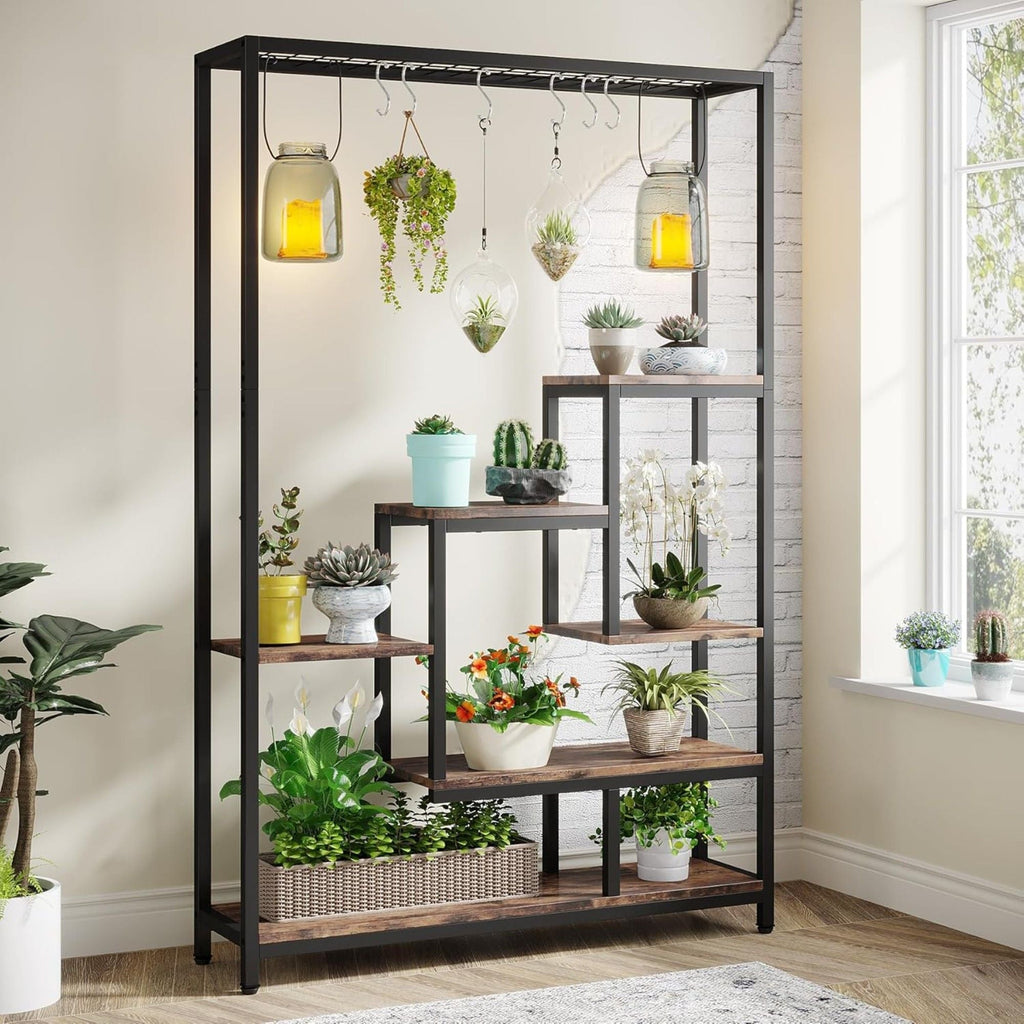 5-tier ladder plant stand with 6 hooks, view 2