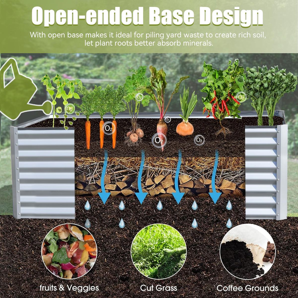 6x3x2ft Galvanized Raised Garden Bed – Silver or Dark Gray, view 7