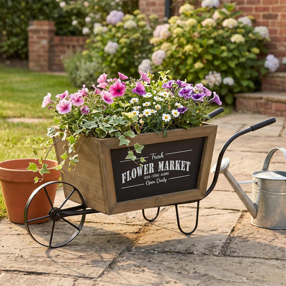 Farmhouse Wheelbarrow Planter with Flower Market Sign, view 6