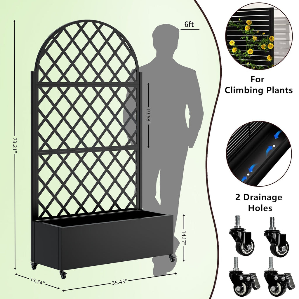 Round Metal Planter Box with Trellis, view 5