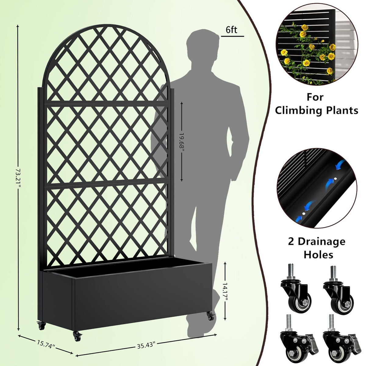 Round Metal Planter Box with Trellis, view 5