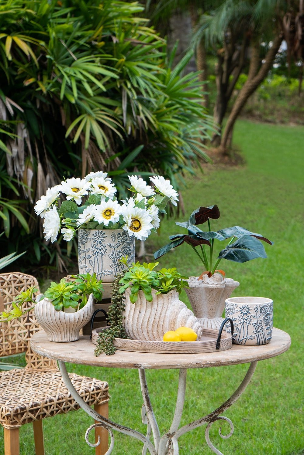 11.5x7x7' Sand and Cement Nautilus Shell Planter with Textured Beige Finish, view 11