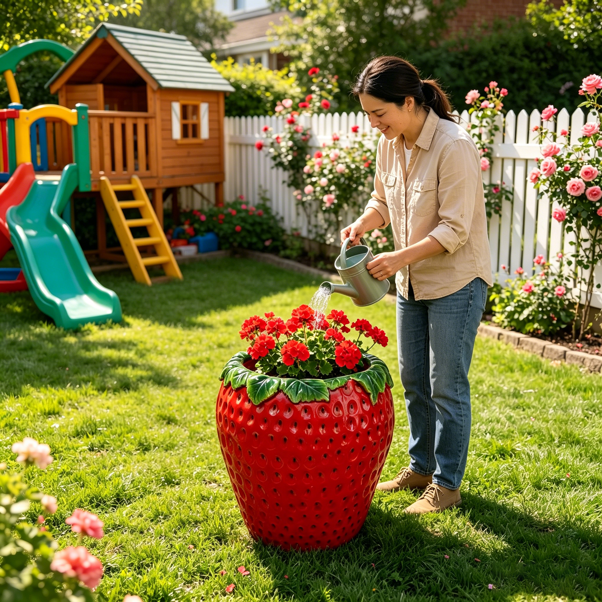 15'' Tall Strawberry Shaped Planter Pot, view 4