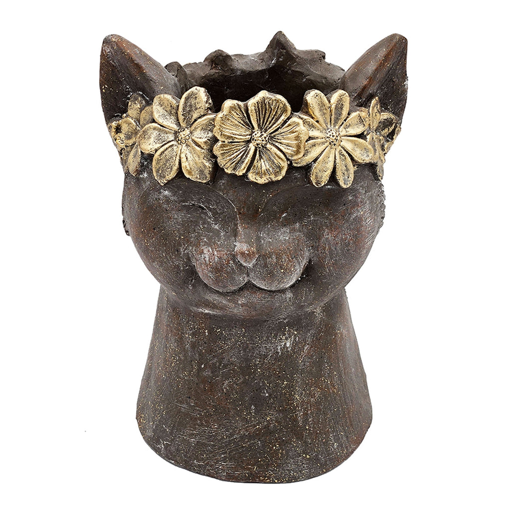 8.5x7.7x12.4" Magnesium Cat Statue Planter with Textured Finish, view 3