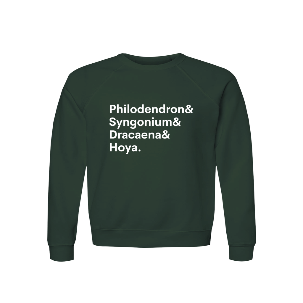 Philodendron, Syngonium, Dracaena & Hoya Plant Lover Sweatshirt – Organic Cotton Raglan