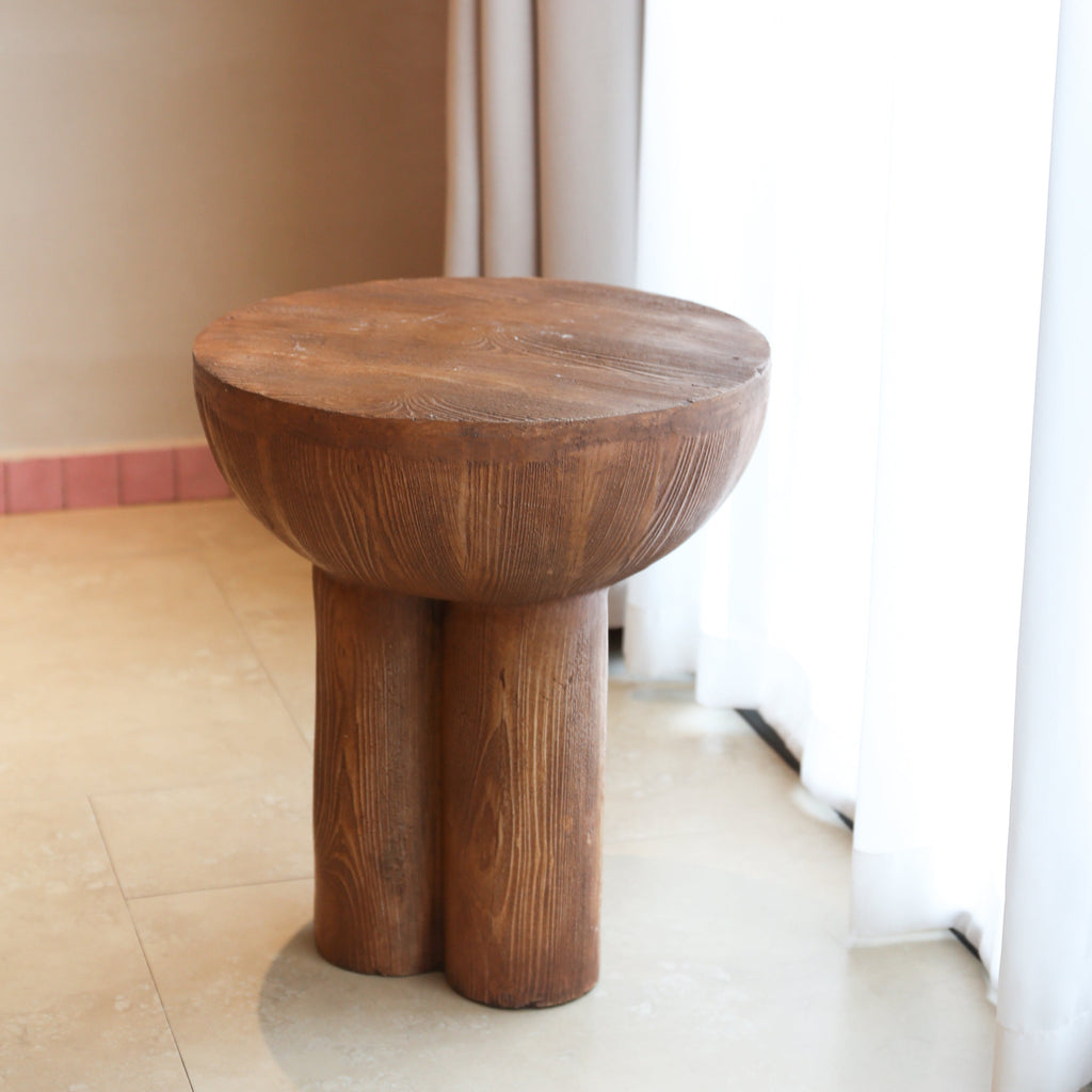 Iris Outdoor Patio Three-Legged Wood-Grain Side Table, view 6