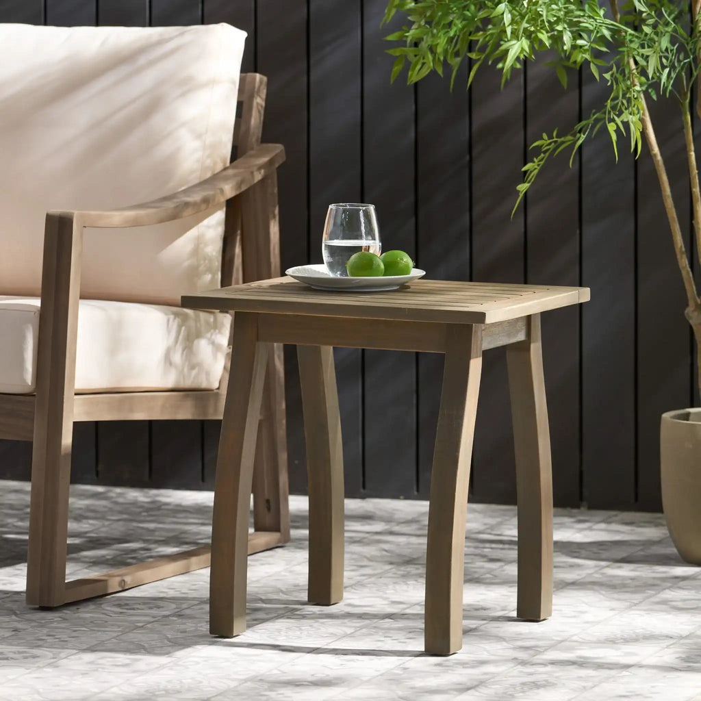Kinesis Outdoor Side Table With Slatted Top and Wood Frame, view 4