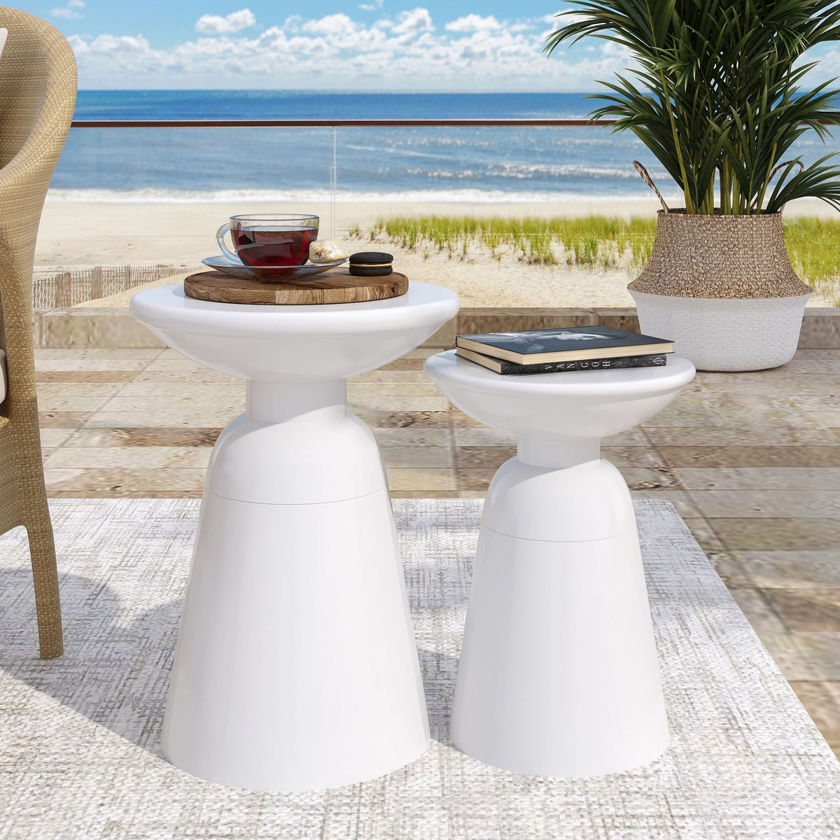 Serenita Outdoor Side Tables With Flared Design (Set of 2), view 12