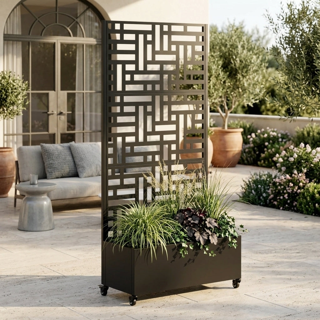 Modern Metal Trellis Planter & Privacy Screen – 73" Tall, view 2