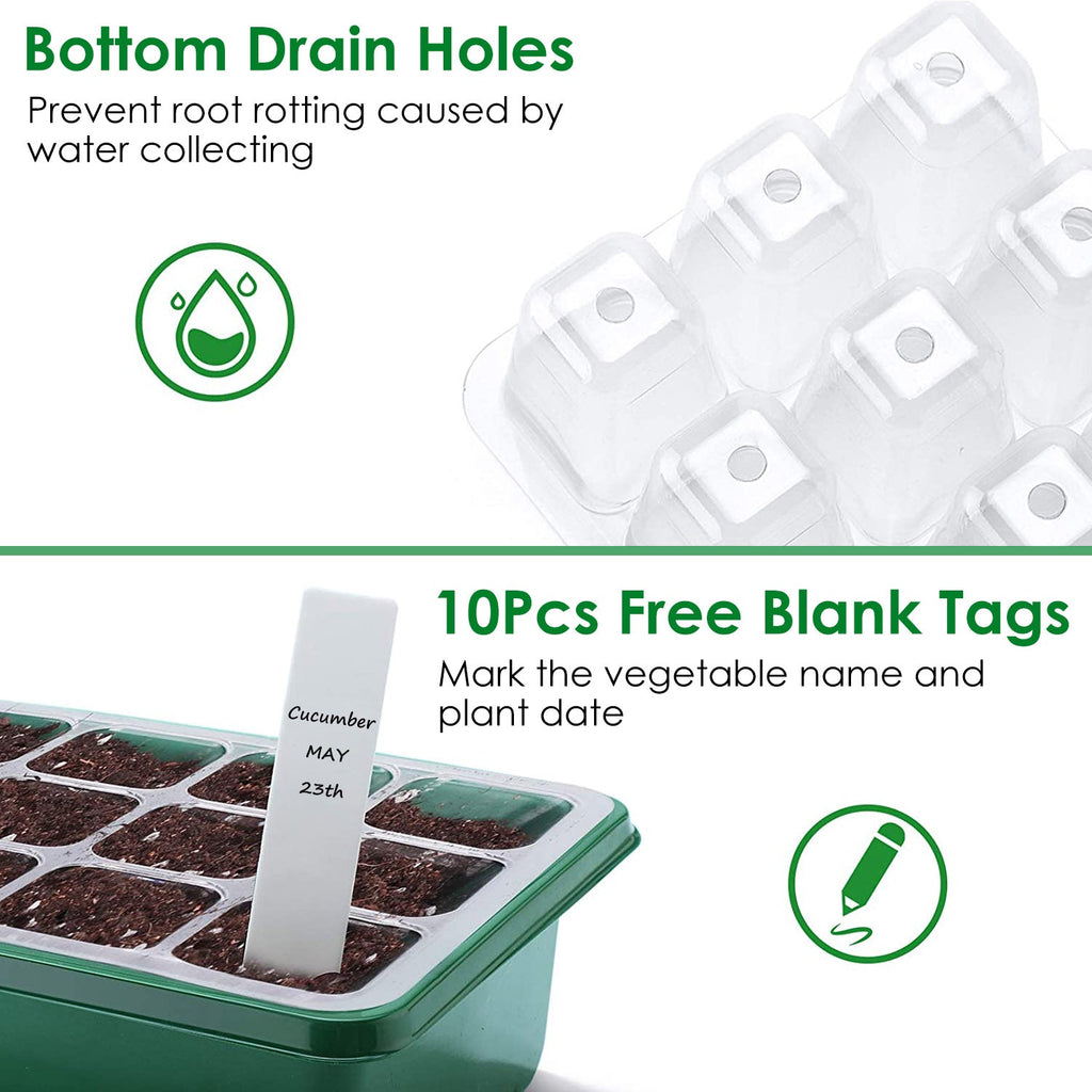 10Pcs Seed Starter Tray Kit Reusable Overall 120Cells Seeding Propagator Station Greenhouse Growing, view 8