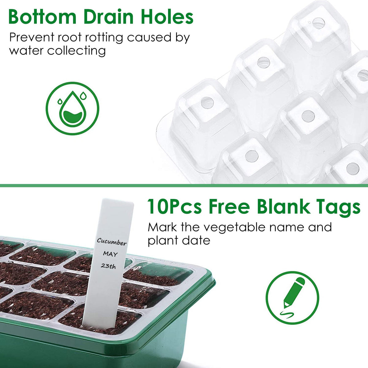 10Pcs Seed Starter Tray Kit Reusable Overall 120Cells Seeding Propagator Station Greenhouse Growing, view 8