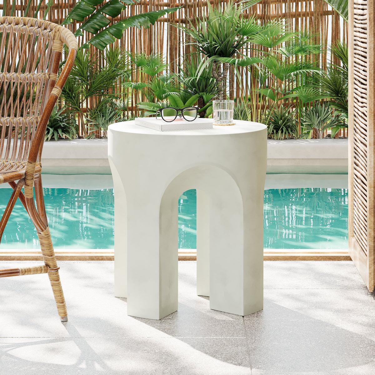 Outdoor MGO Round Top Side Table in Antique White, view 2
