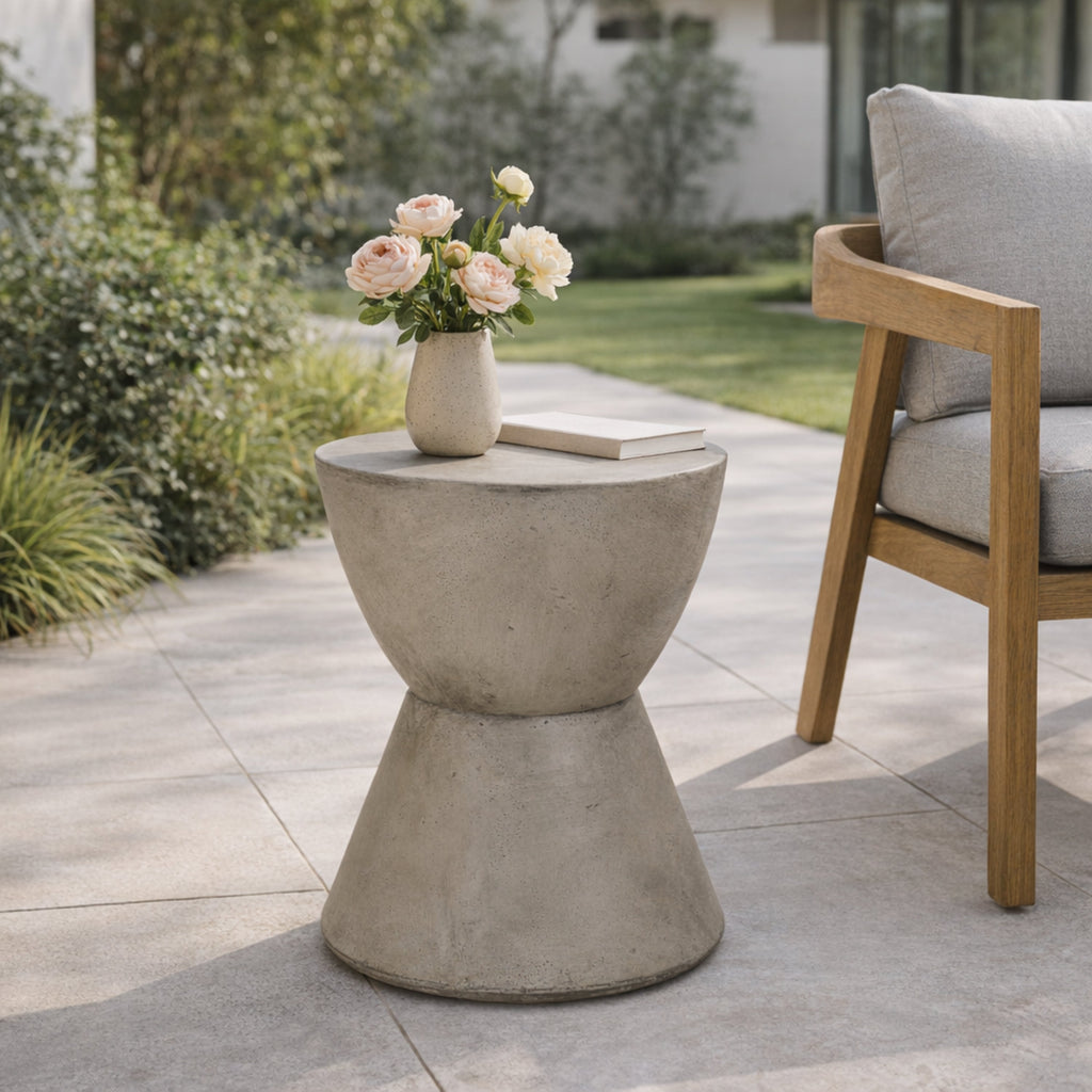 Outdoor Lightweight Concrete Side Table, Light Gray, view 3