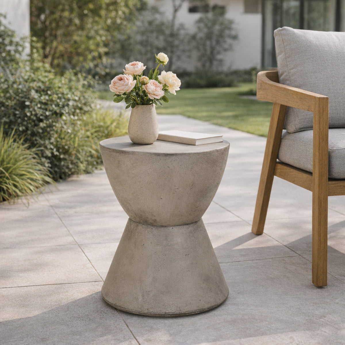 Outdoor Lightweight Concrete Side Table, Light Gray, view 3