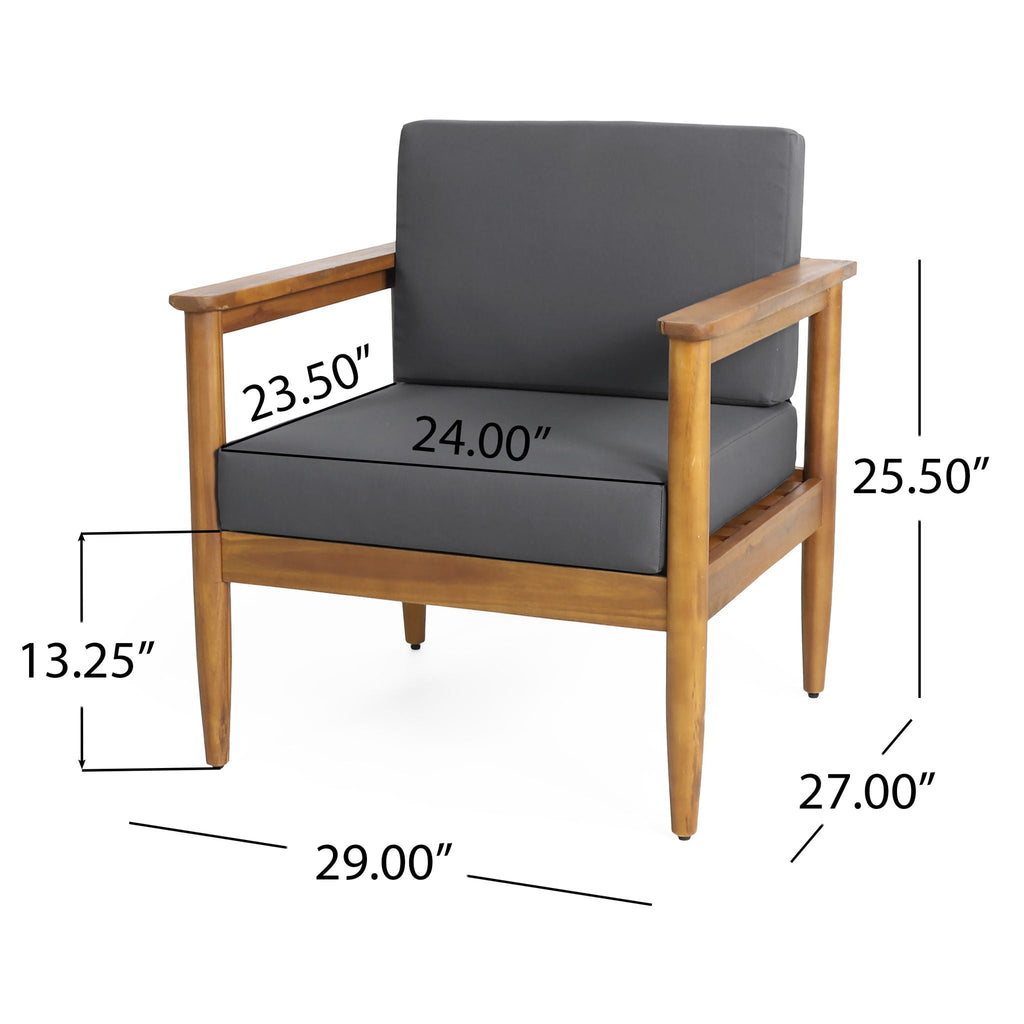 Outdoor Club Chair with Teak Acacia Wood Frame - Dark Gray, view 3