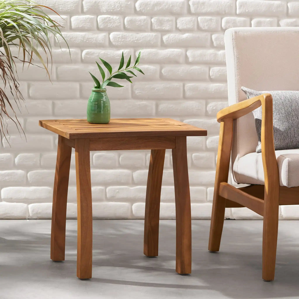 Kinesis Outdoor Side Table With Slatted Top and Wood Frame, view 5