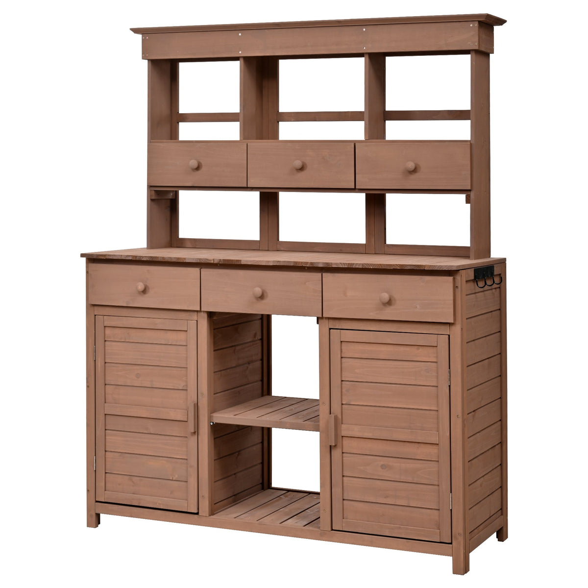 Rustic Fir Wood Potting Bench Table with Hutch – 65.7" Tall, view 6